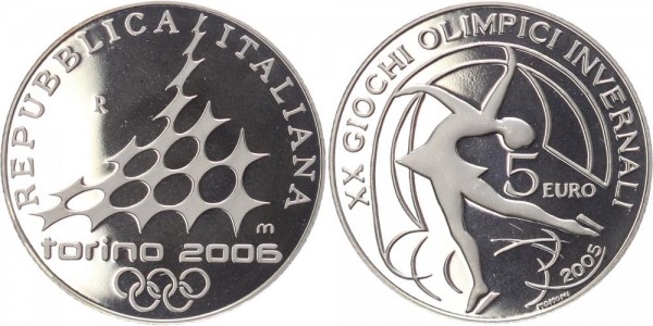 Italien 5 Euro 2005 Olympiade Turin 2006 Eiskunstlauf PP